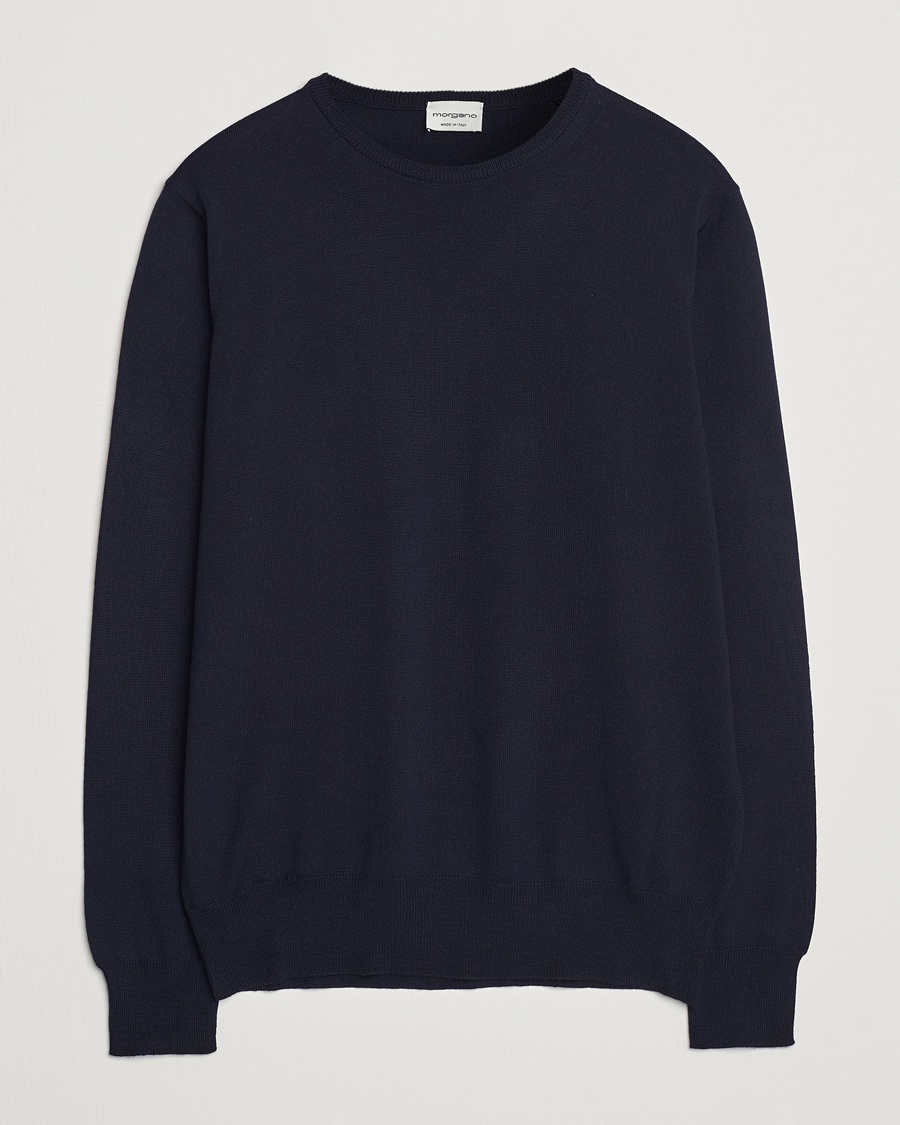 Herre | | Morgano | Extra Fine Merino Wool Crewneck Navy