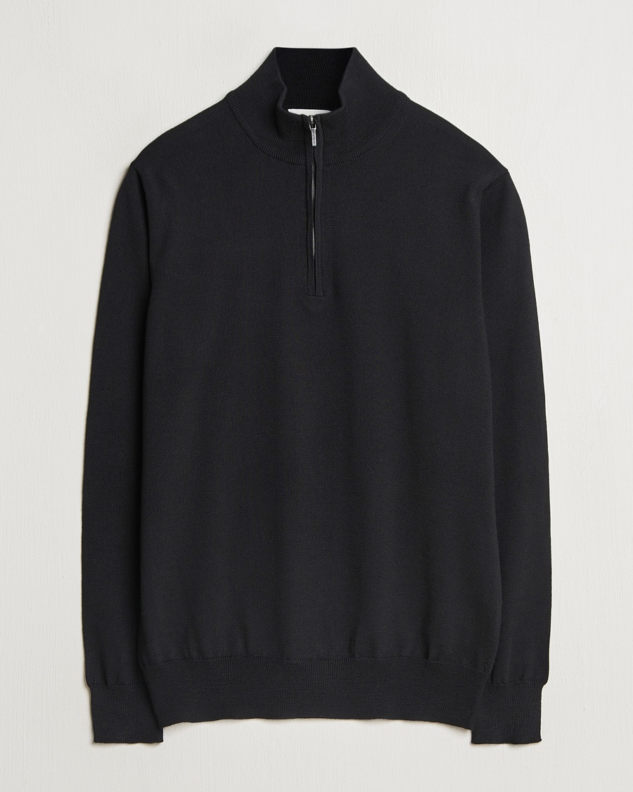 Morgano Extra Fine Merino Wool Half-Zip Black – Svart