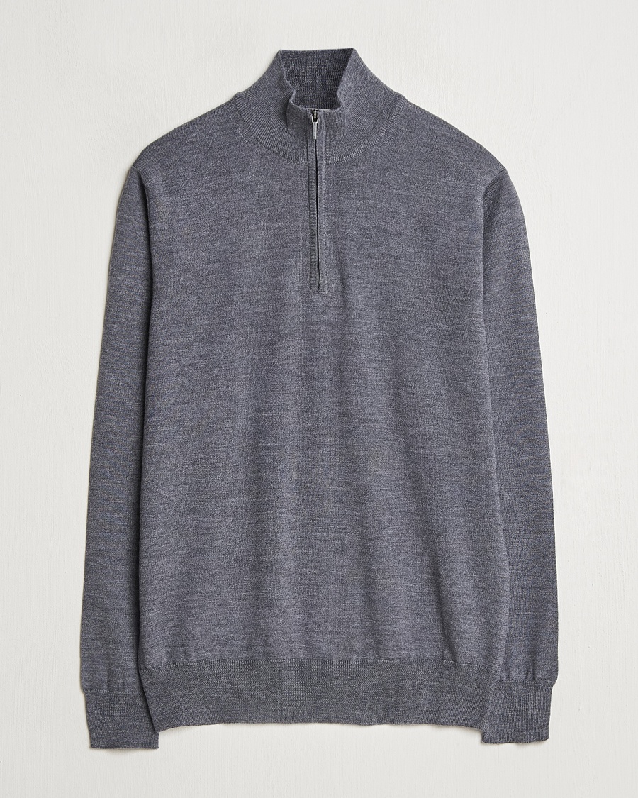 Morgano Extra Fine Merino Wool Half-Zip Mid Grey – Grå