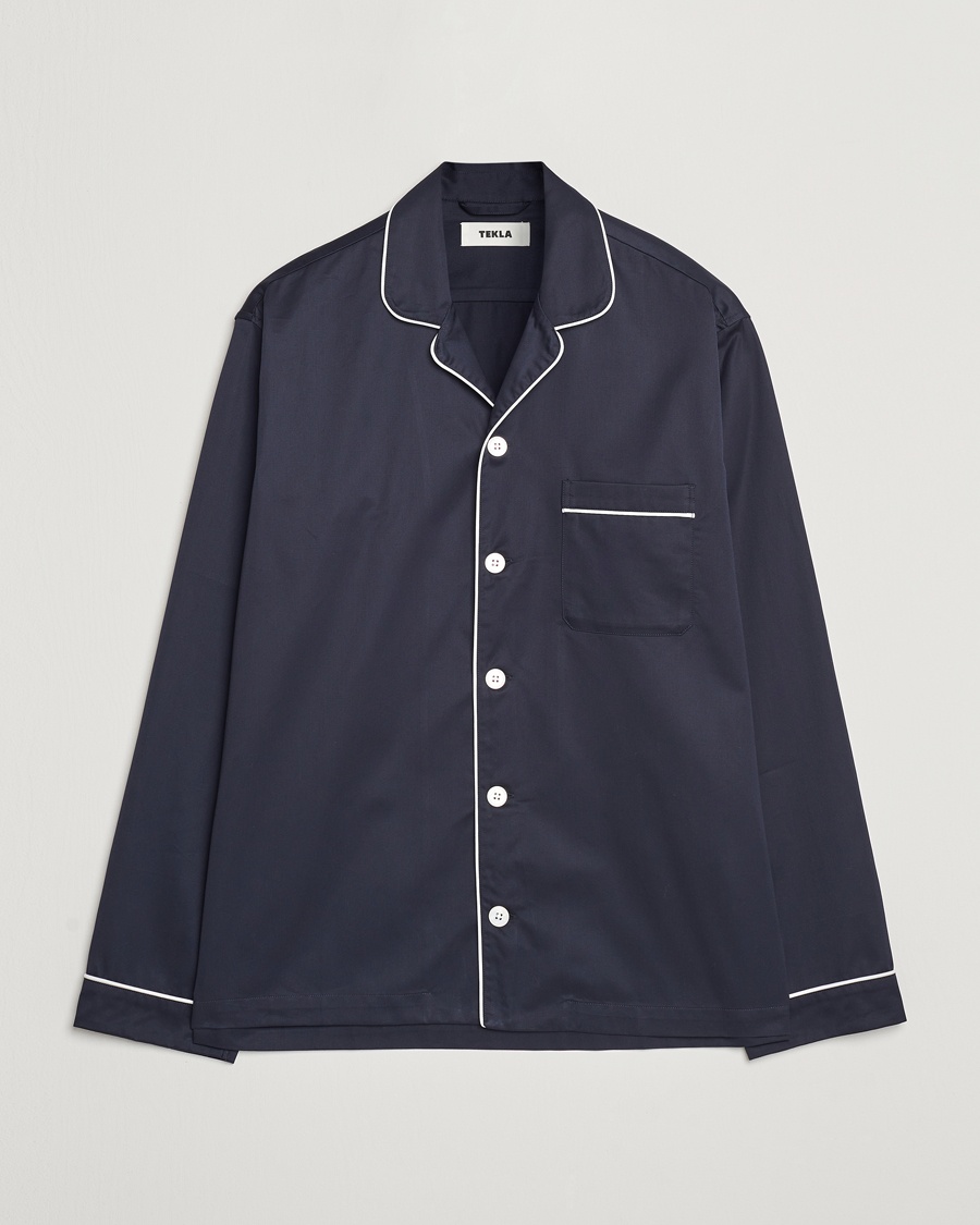 Tekla Sateen Pyjama Shirt Chelsea Navy – Blå