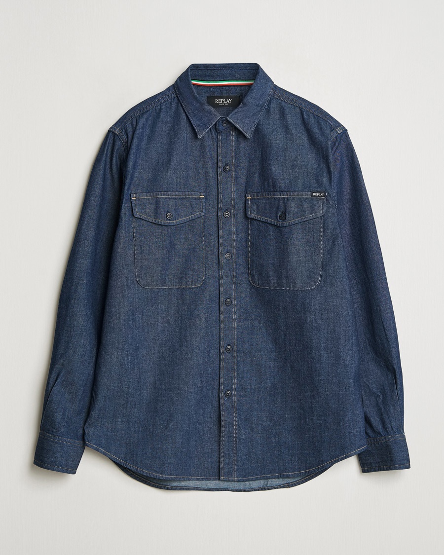 Herre | Casual | Replay | Denim Shirt Dark Blue