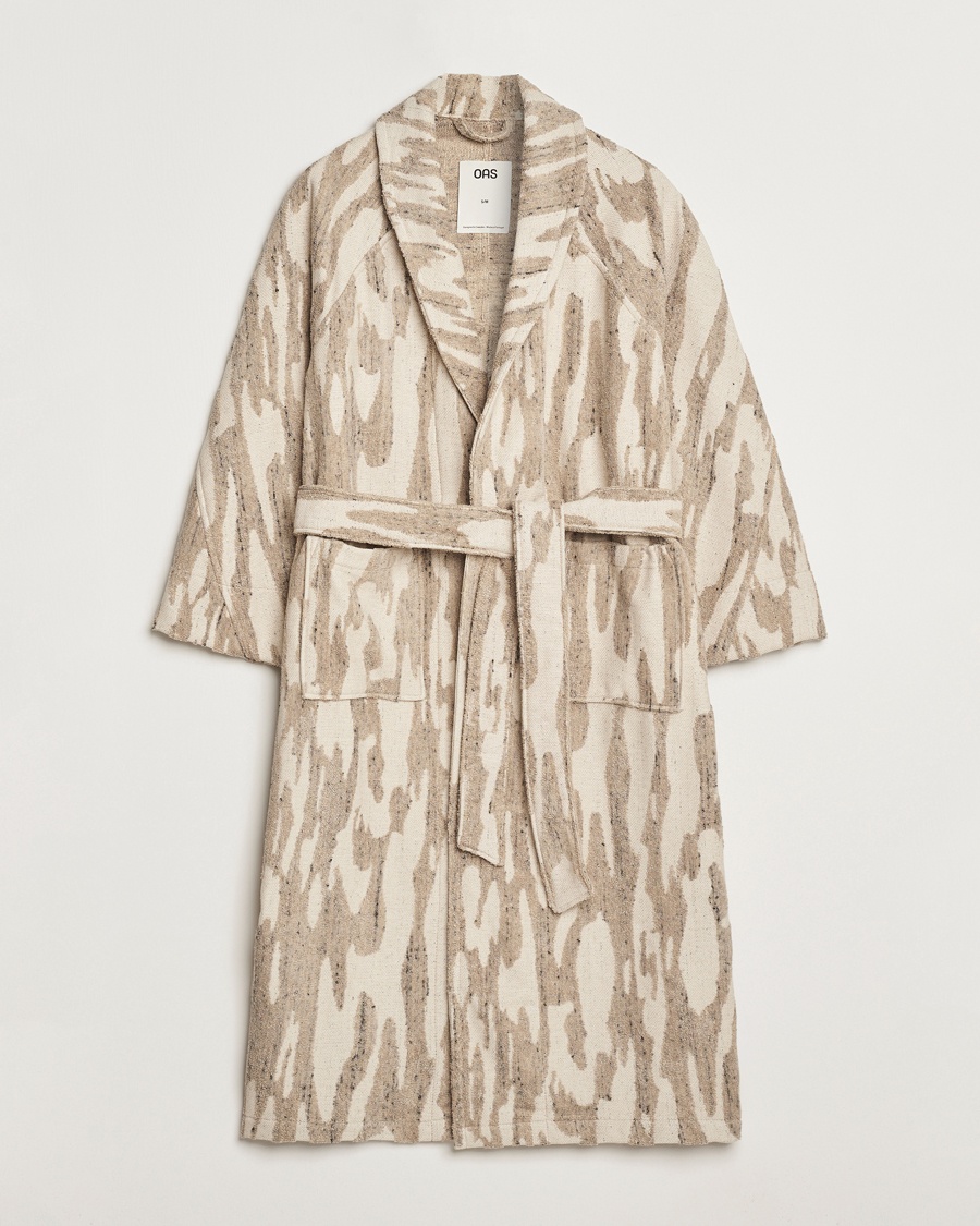 Herre | Pyjamaser og badekåper | OAS | Fern Linen Terry Statement Robe Beige/White