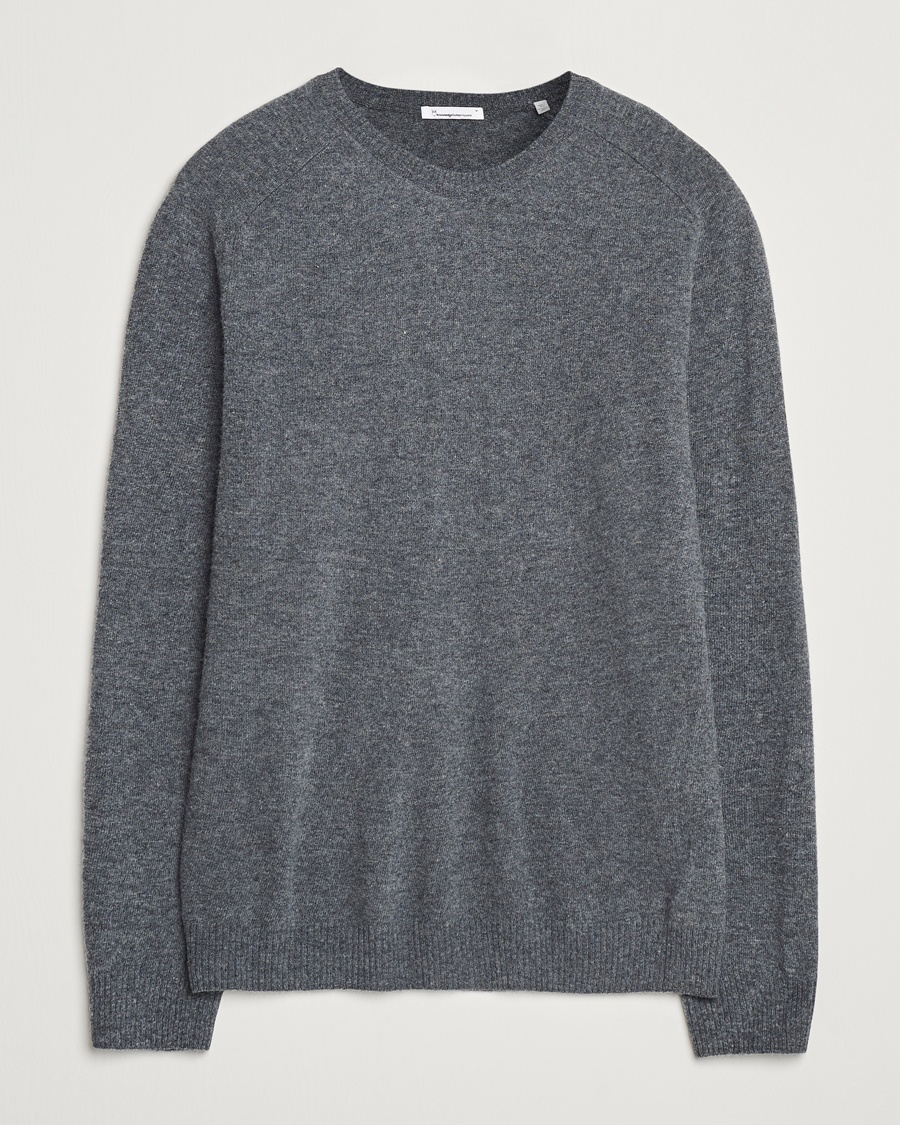 KnowledgeCotton Apparel Lambswool Roundneck Dark Grey – Grå