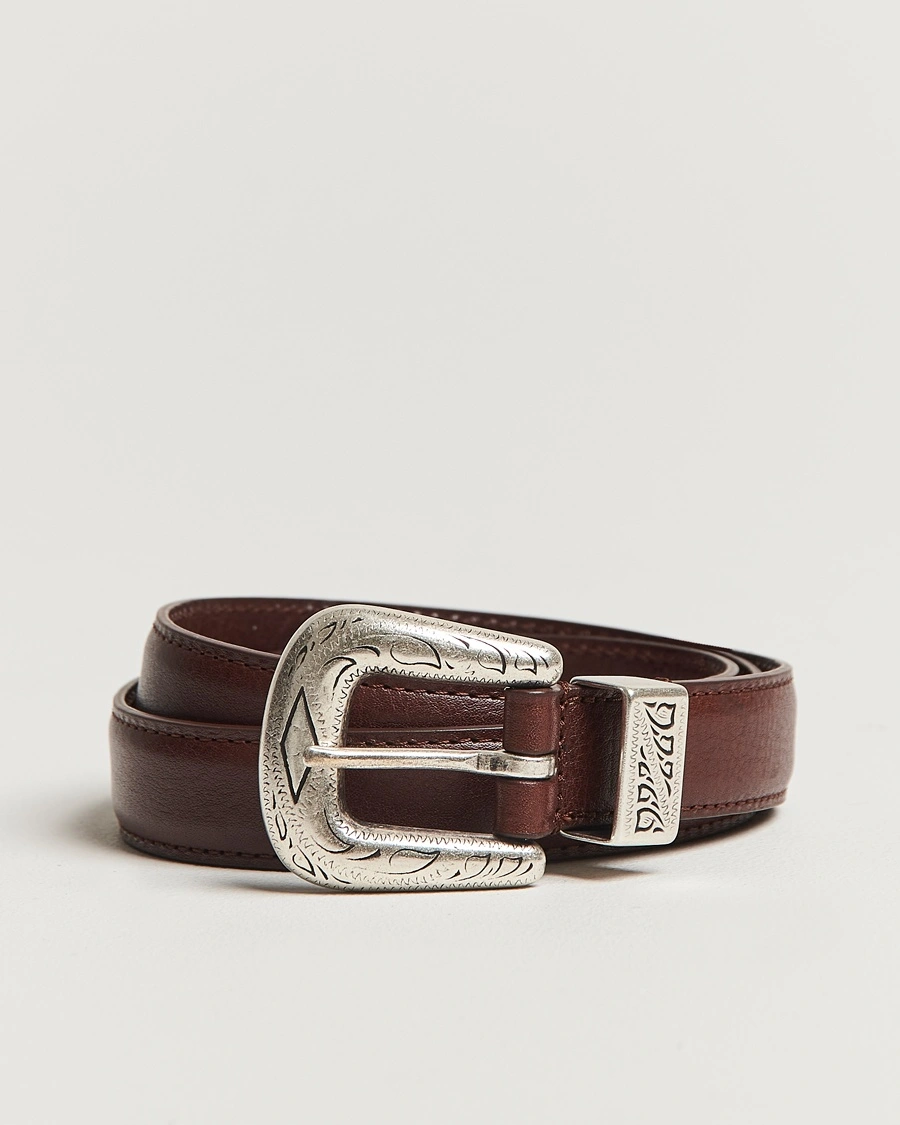 Herre | Dress | Anderson's | Grained Western Leather Belt 2,5 cm Brown