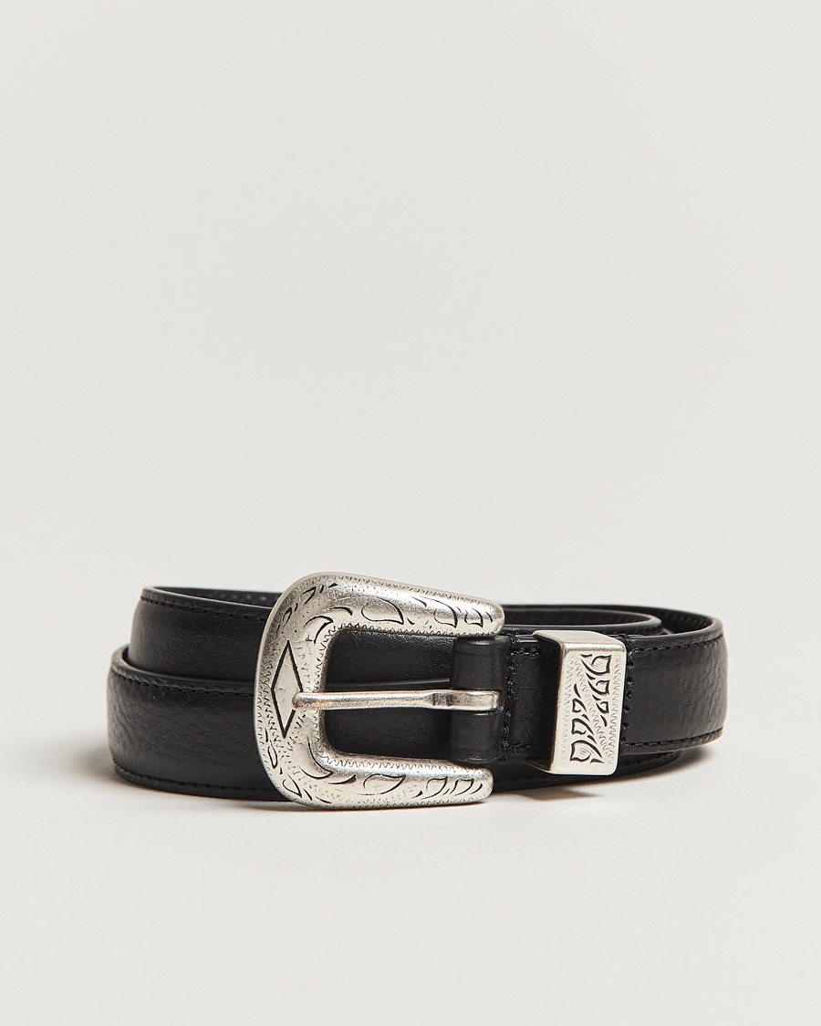 Herre | Snart på lager | Anderson's | Grained Western Leather Belt 2,5 cm Black