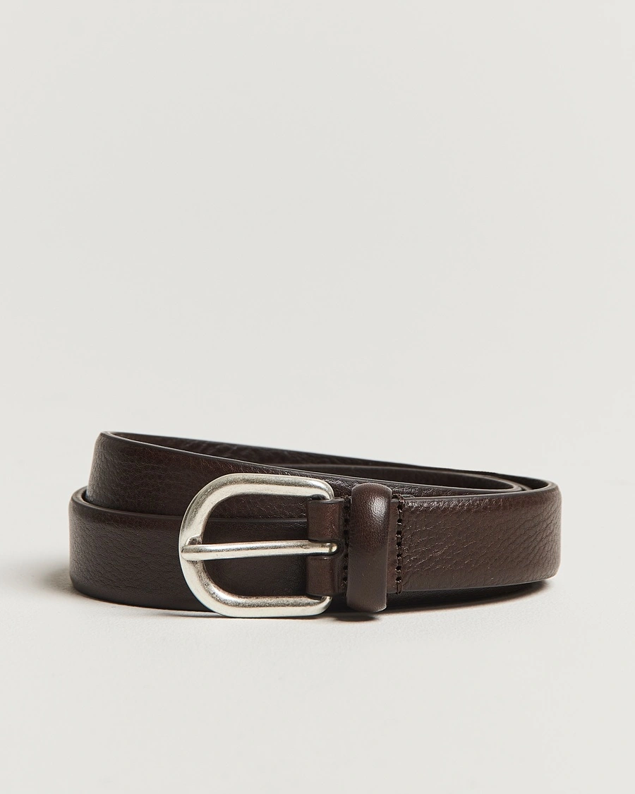 Anderson's Grained Leather Belt 2,5 cm Dark Brown – Brun