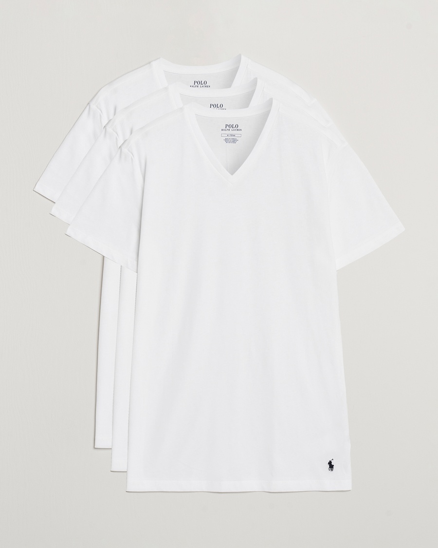 Polo Ralph Lauren 3-Pack V Neck T-Shirt White – Hvit