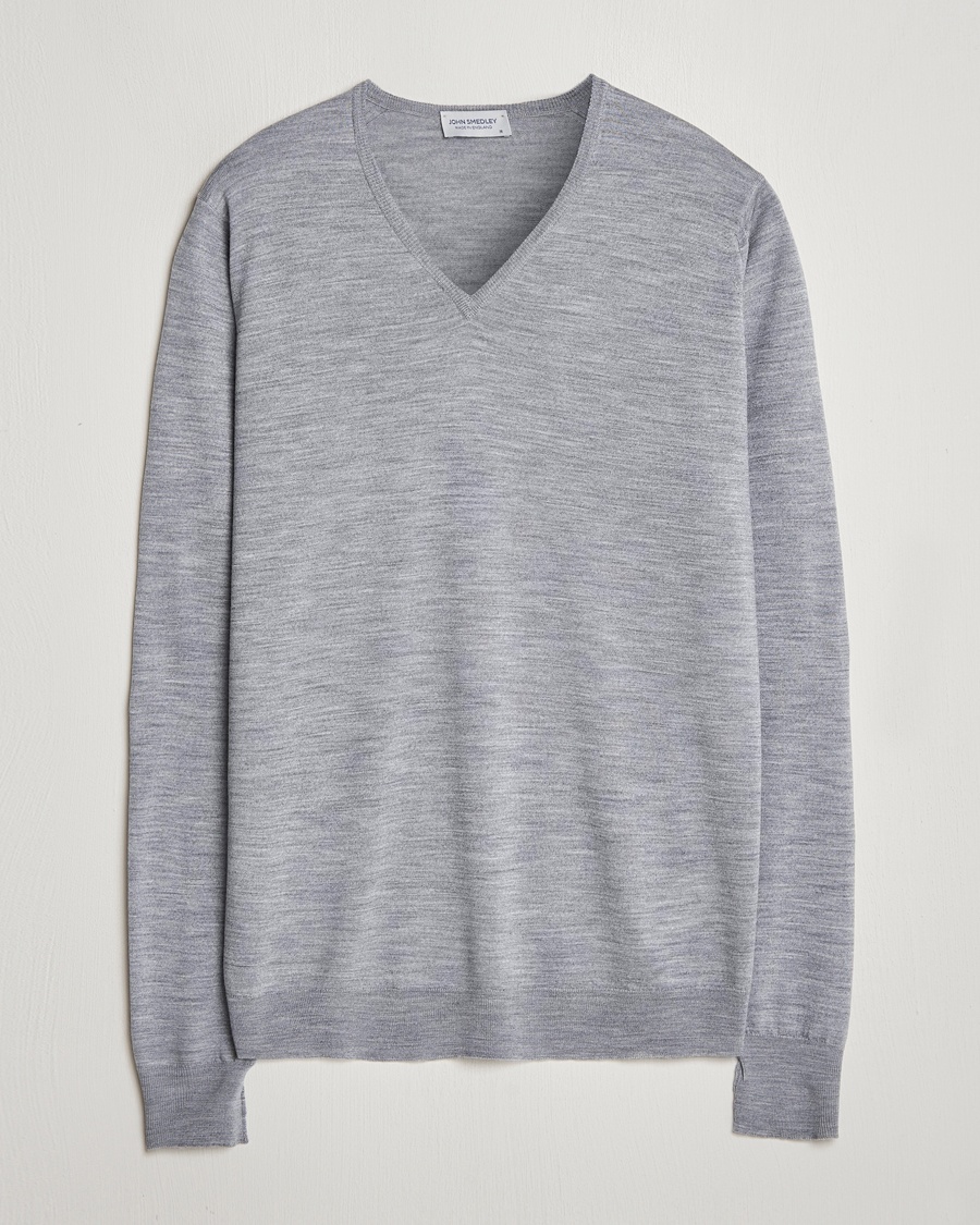 John Smedley Bobby Extra Fine Merino V-Neck Pullover Silver Grey – Grå