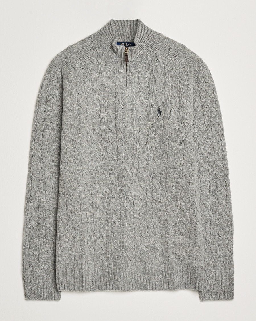 Polo Ralph Lauren Wool/Cashmere Cable Half Zip Fawn Grey Heather – Grå