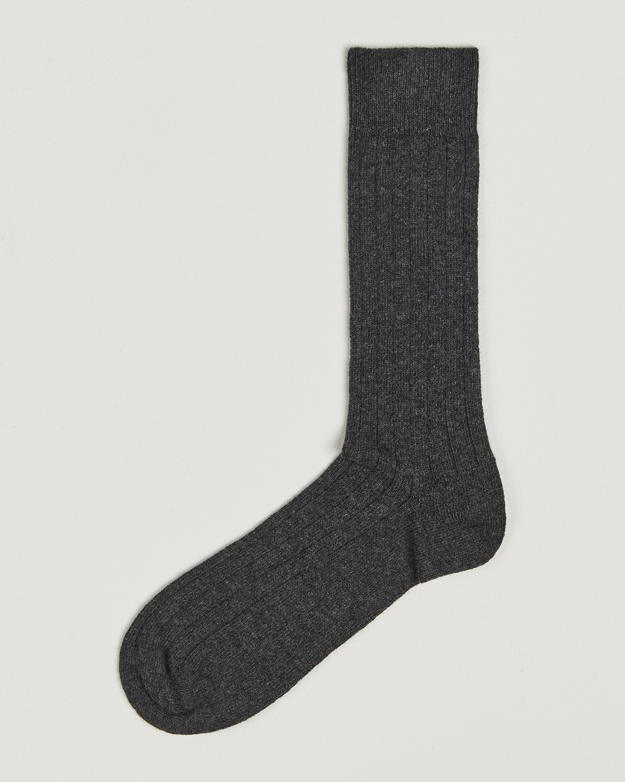 Herre | Snart på lager | Bresciani | Wool/Cashmere Ribbed Socks Dark Grey