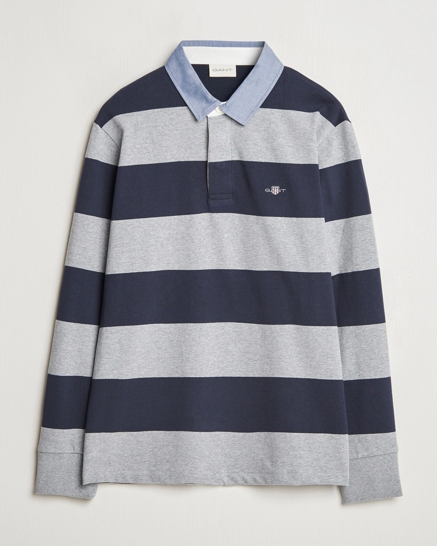 Herre | Rugbygensere | GANT | Chambray Barstriped Rugger Grey Melange