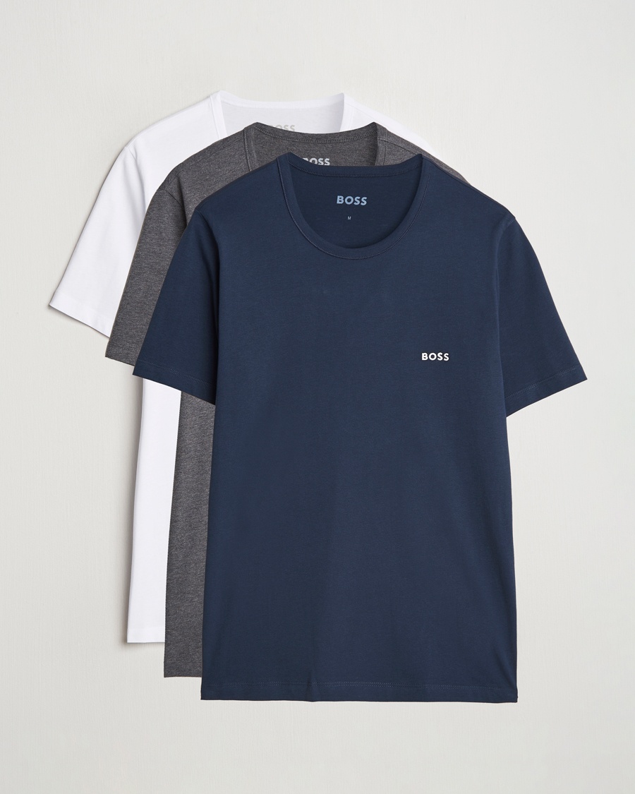 BOSS BLACK 3-Pack Crew Neck T-Shirt Grey/White/Navy – Hvit