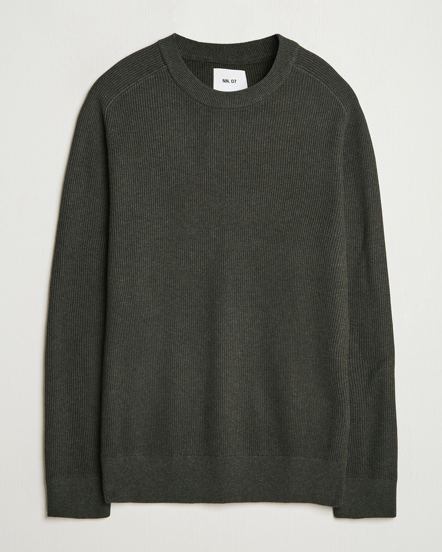 NN07 Kevin Cotton Knitted Sweater Dark Army – Grønn