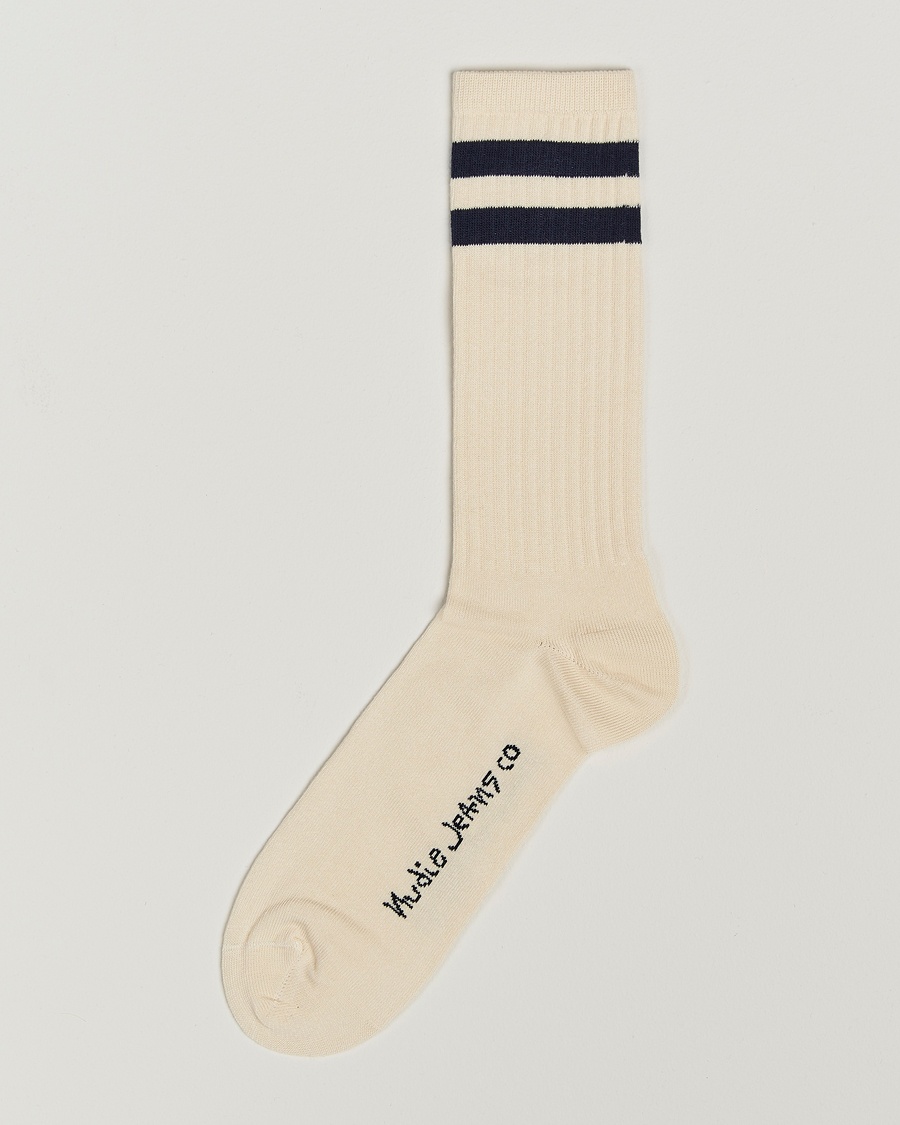 Nudie Jeans Amundsson Tennis Socks Off White/Navy – Hvit
