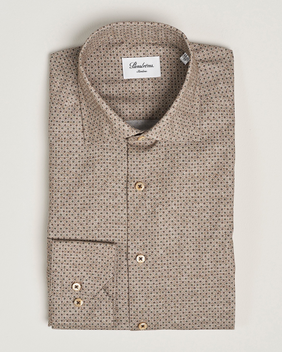 Herre | | Stenströms | Slimline Brushed Printed Cut Away Shirt Beige