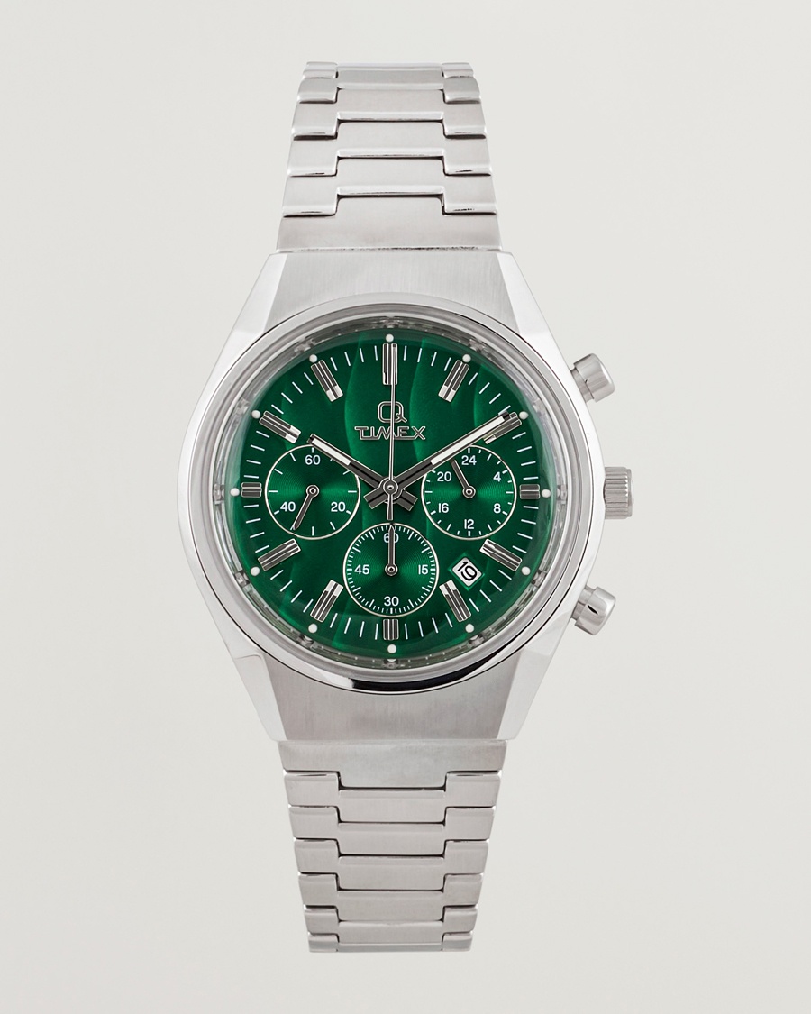 Herre | Lenke i rustfritt stål | Timex | Q Falcon Eye Chronograph 40mm Green Dial