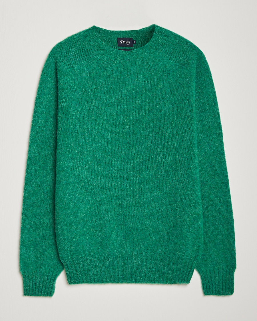 Drake's Brushed Shetland Crew Green – Grønn