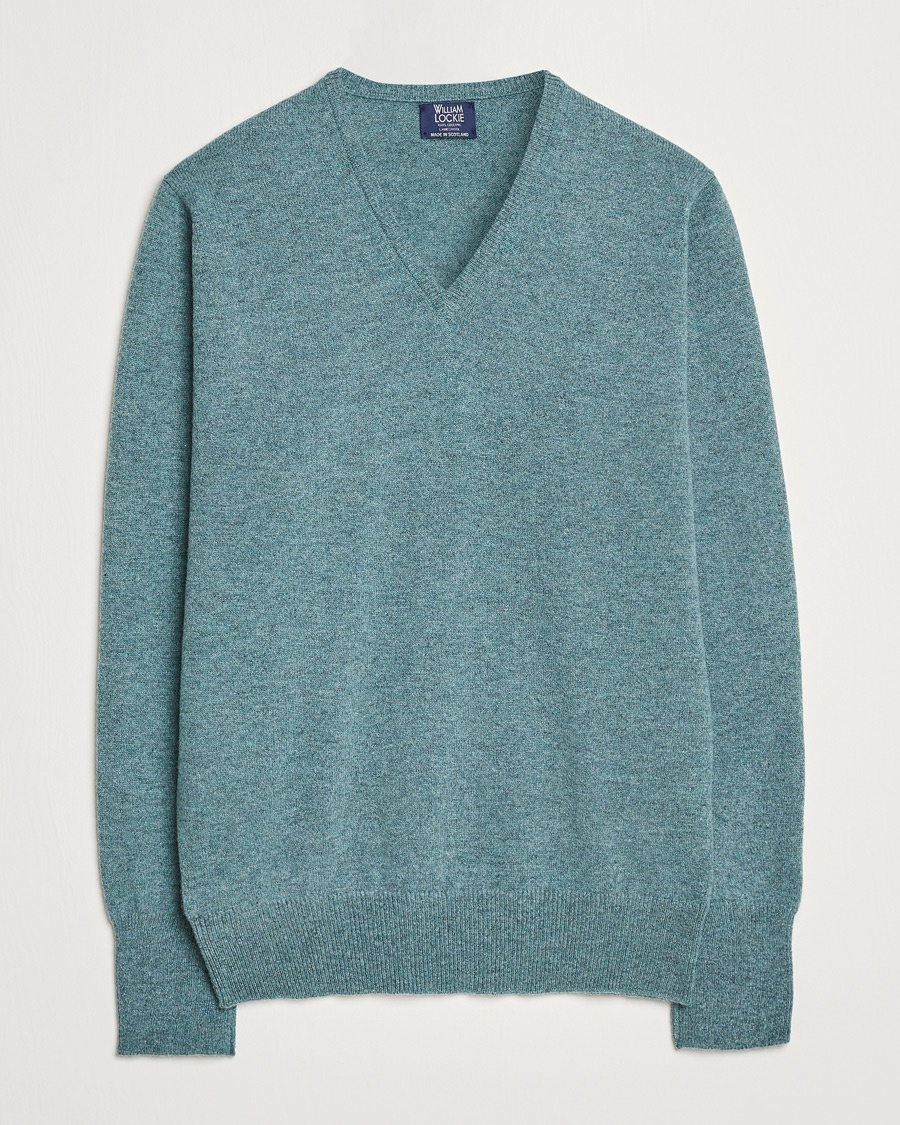William Lockie Rob Lambswool V-Neck Caspian – Grønn