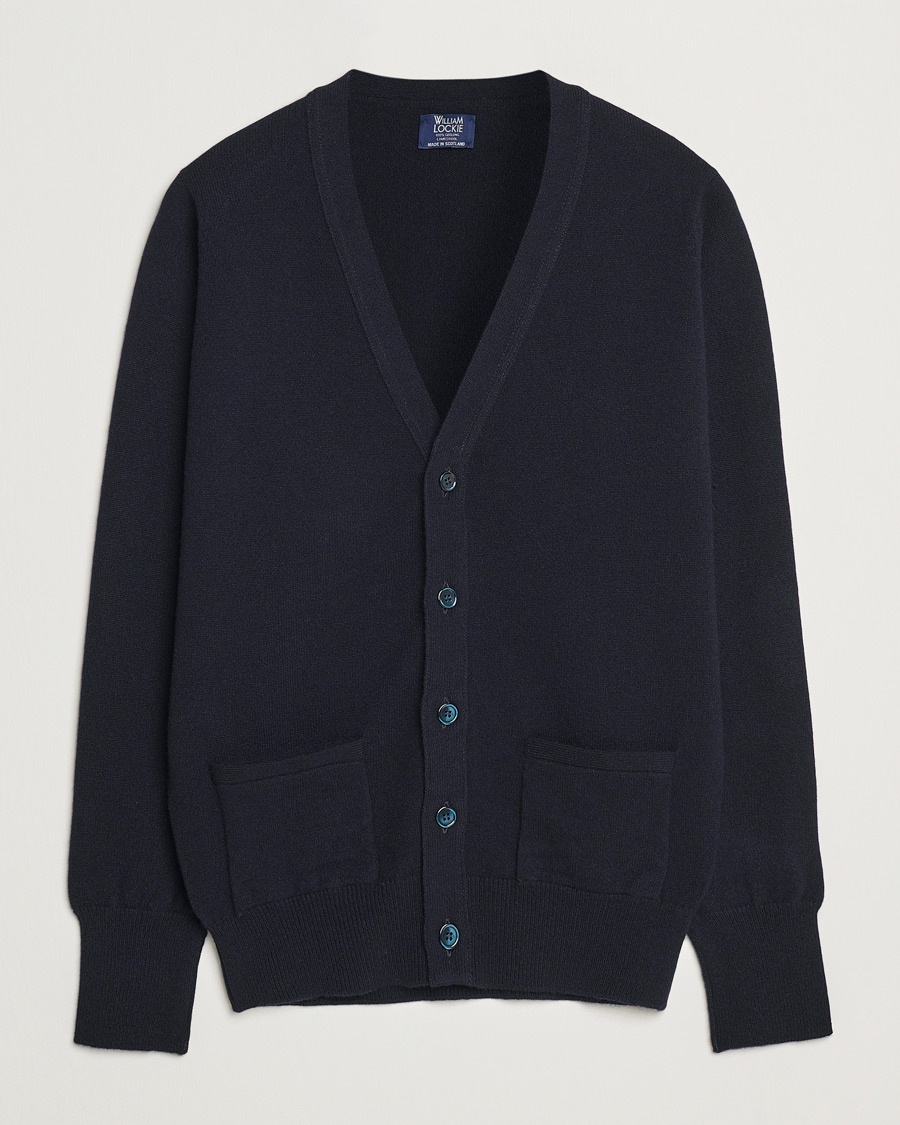 William Lockie Rob Lambswool Cardigan Navy – Blå
