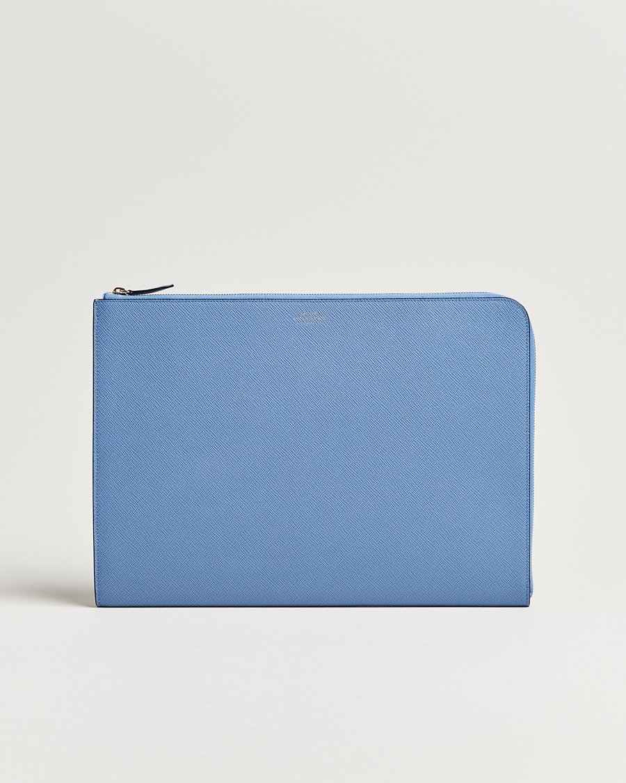 Smythson Panama Large Laptop Case Nile Blue – Blå