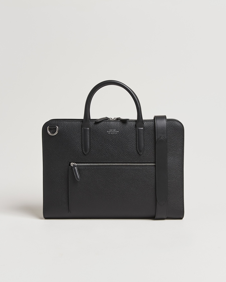 Smythson Ludlow Ultra Slim Brefcase With Zip Front Black – Svart