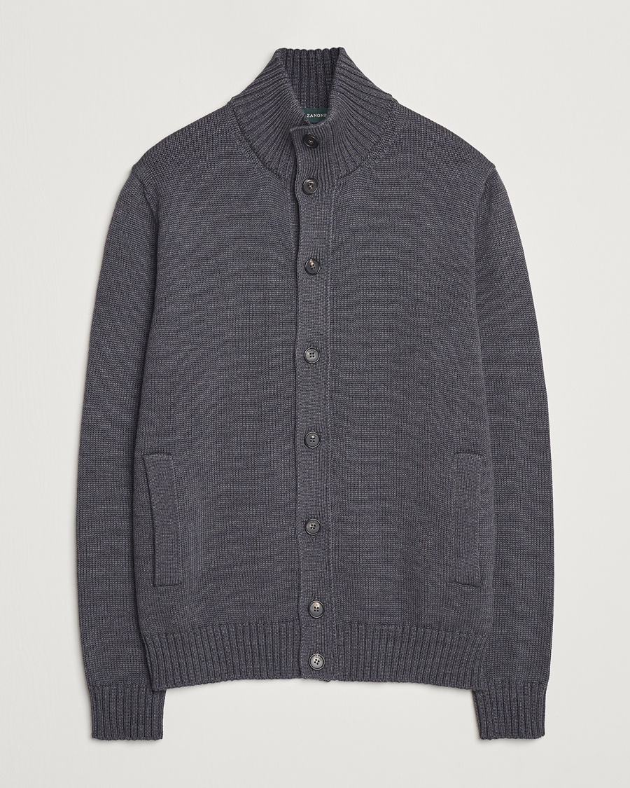 Herre | Salg klær | Zanone | Virgin Merino Wool Chioto Cardigan Grey Melange