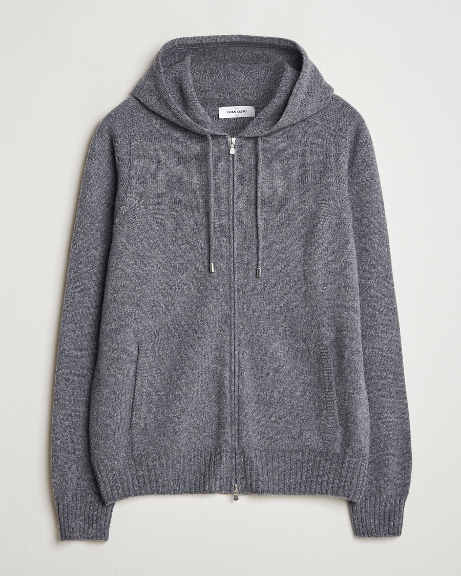 Herre | Gran Sasso | Gran Sasso Full Zip Wool Hoodie Grey Melange