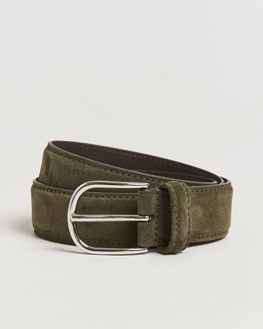 Anderson's Suede 3,5 cm Belt Green – Grønn