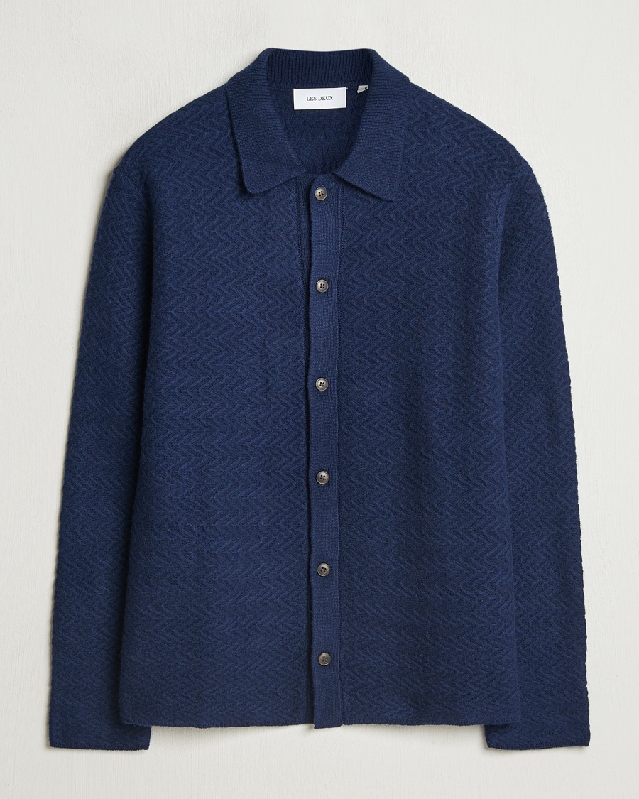Herre | | LES DEUX | Finnegan Knit Shirt Cardigan Dark Navy