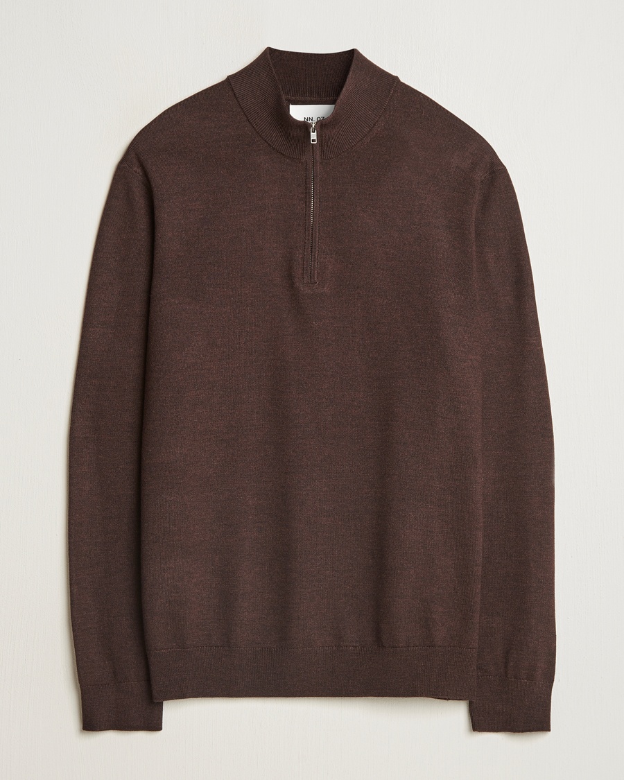 Herre | 40% salg | NN07 | Sergio Merino Knitted Half Zip Brown Melange
