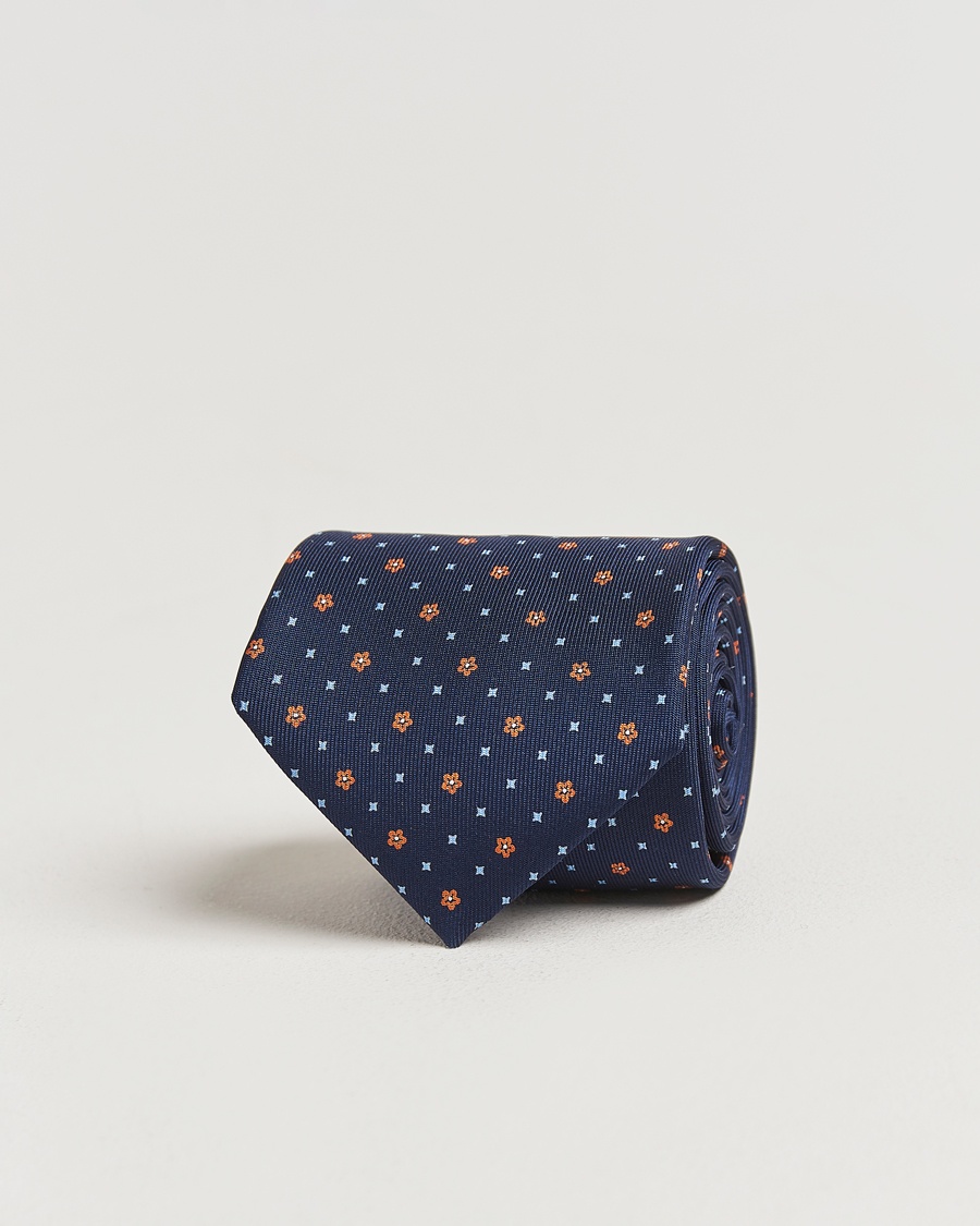 Herre | Assesoarer | E. Marinella | 3-Fold Printed Silk Tie Navy/Orange