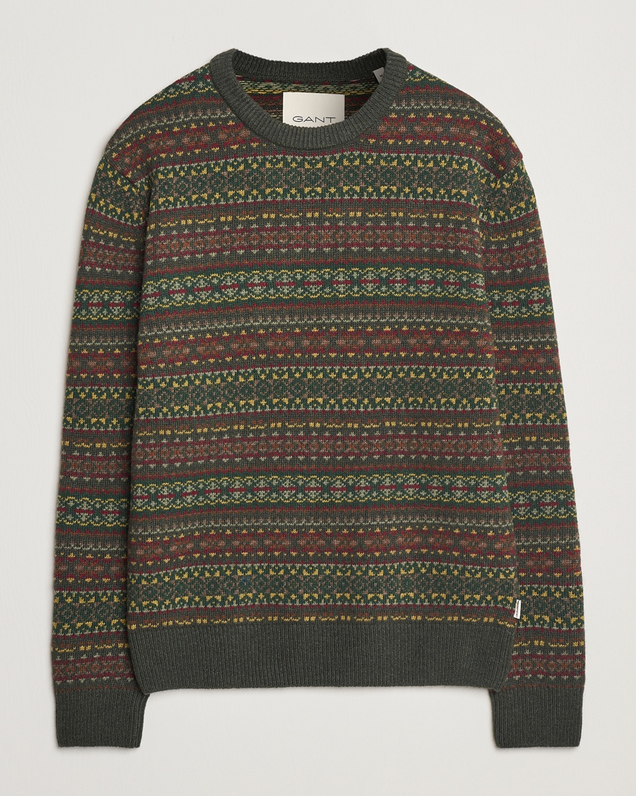 Herre | Julegensere | GANT | Wool Fairisle Crew Neck Sweater Deepest Green