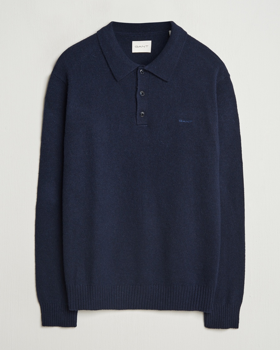 Herre | Strikkede pikéer | GANT | Knitted Wool Polo Evening Blue