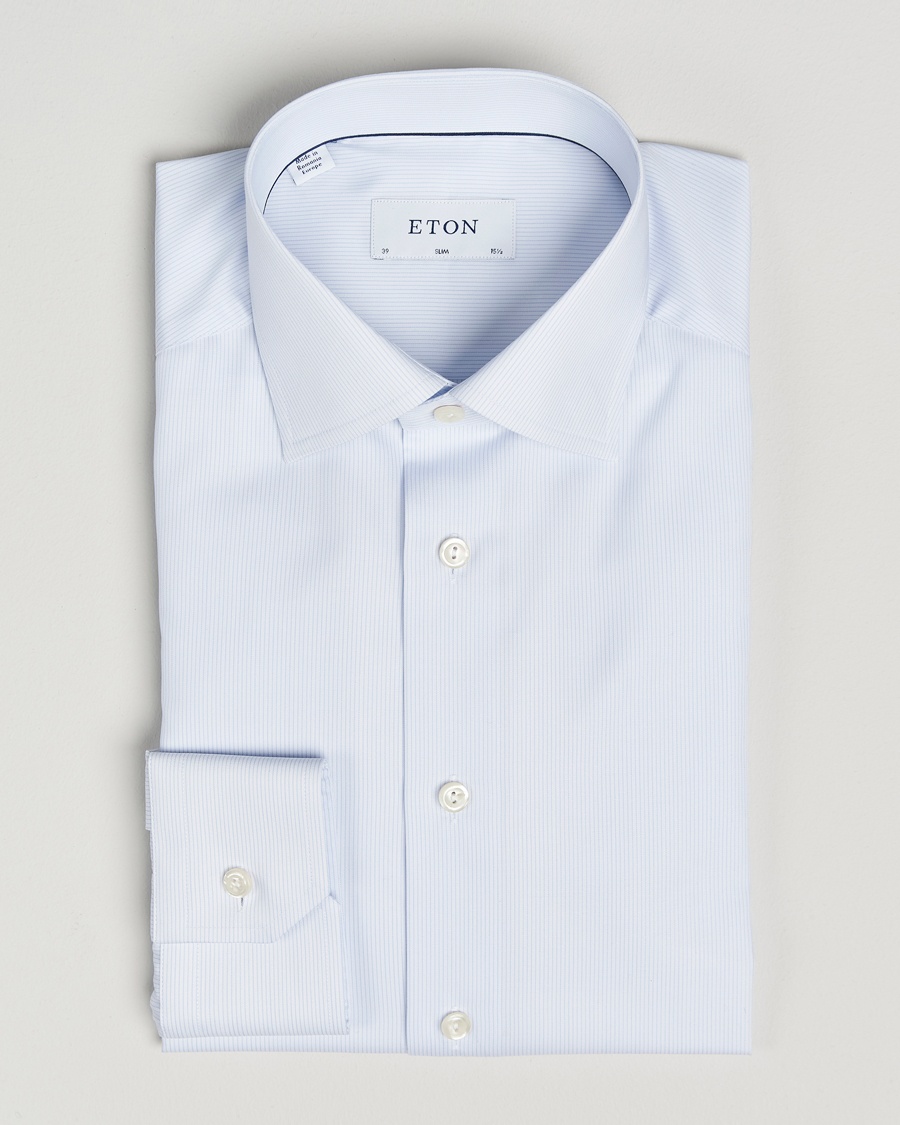 Eton Slim Fit Twill Hairline Stripe Shirt Blue/White – Blå
