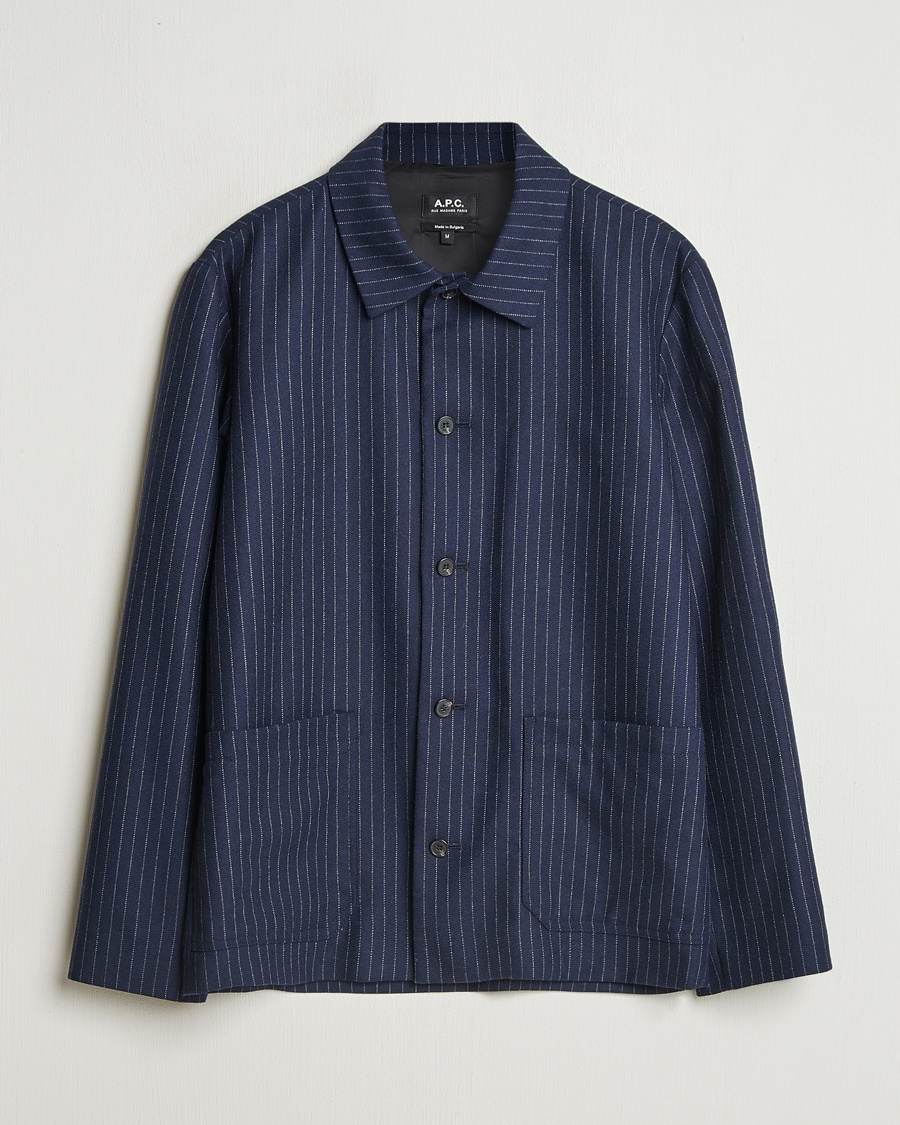 Herre | Moderne jakker | A.P.C. | Wool Pinstriped Shirt Jacket Dark Navy