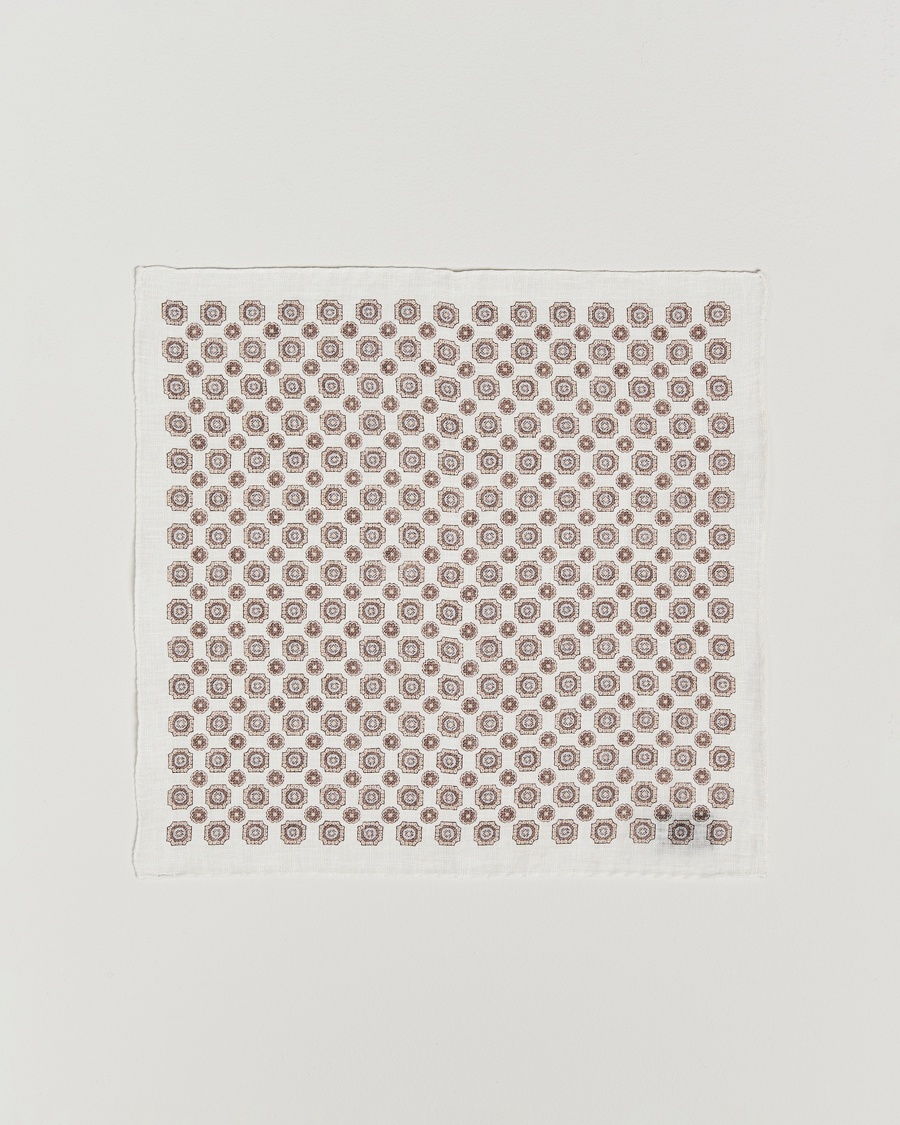 Herre | Lommetørklær | Amanda Christensen | Linen Printed Medallion Pocket Square Cream