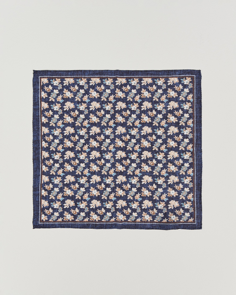 Herre | Amanda Christensen | Amanda Christensen | Linen Printed Flower Pocket Square Navy