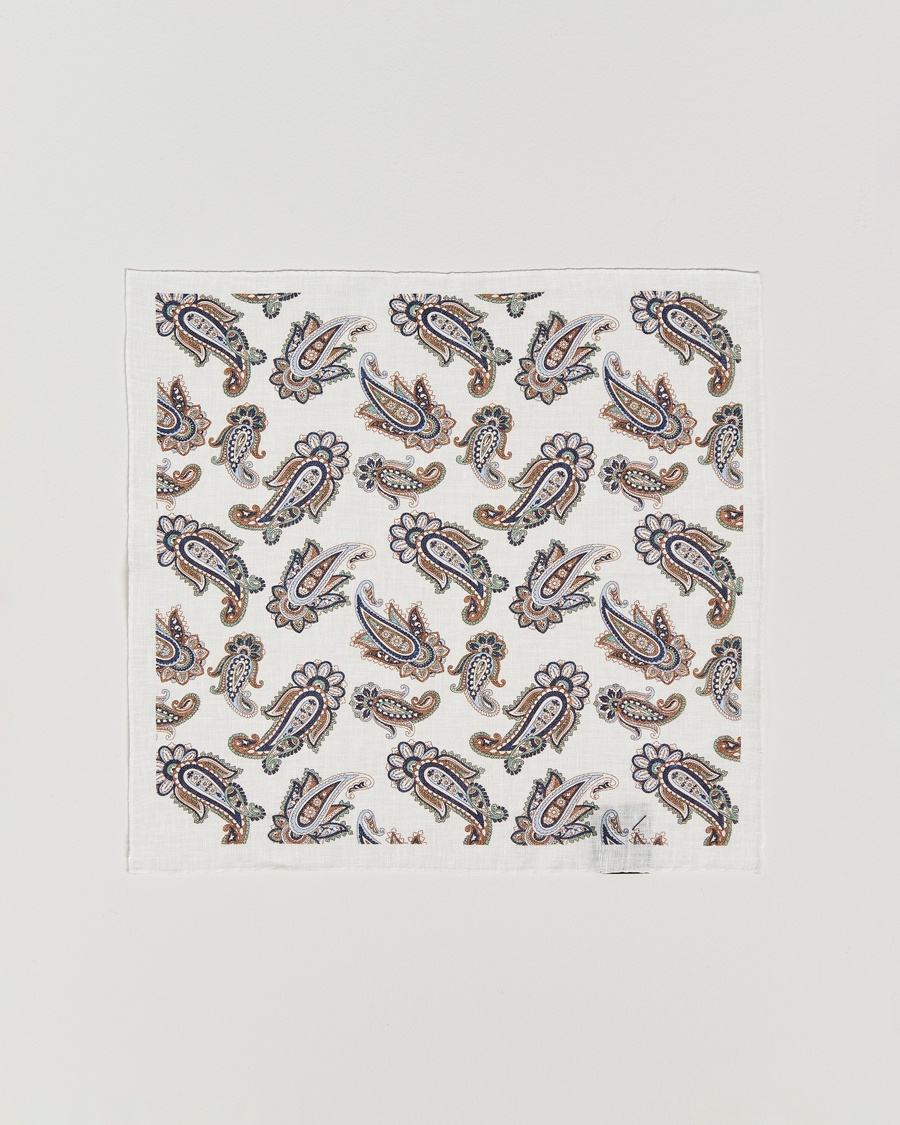 Herre | Amanda Christensen | Amanda Christensen | Linen Printed Large Paisley Pocket Square Cream