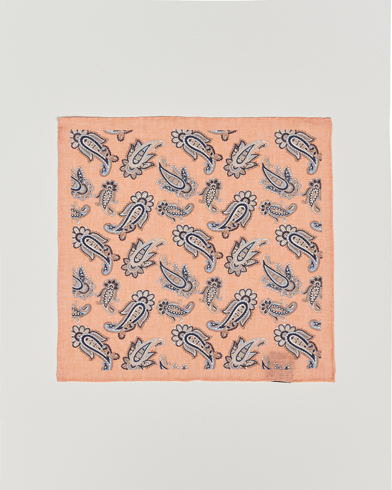 Herre | Lommetørklær | Amanda Christensen | Linen Printed Large Paisley Pocket Square Orange
