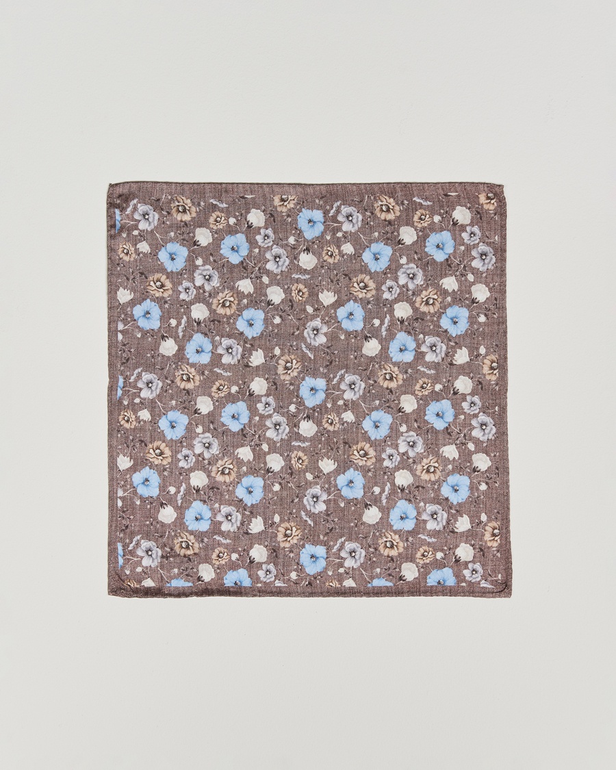 Herre | Lommetørklær | Amanda Christensen | Silk Oxford Printed Flower Pocket Square Brown