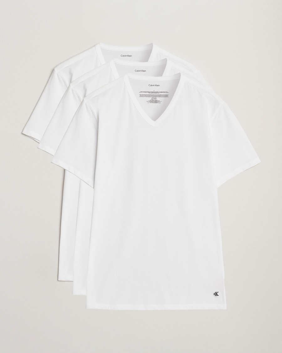 Calvin Klein 3-Pack Cotton Stretch V-Neck T-Shirt White – Hvit
