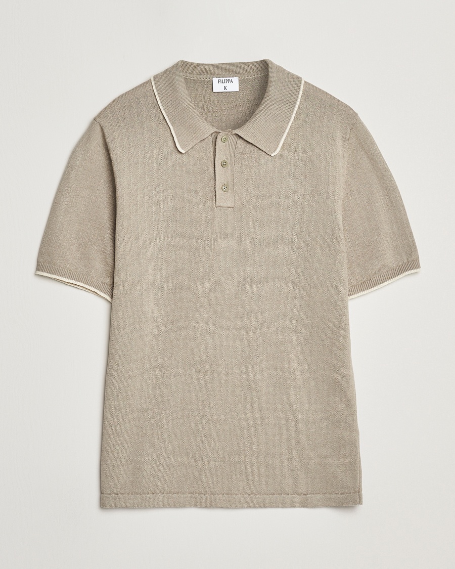 Herre | | Filippa K | Linen Cotton Knitted Polo Moss Grey