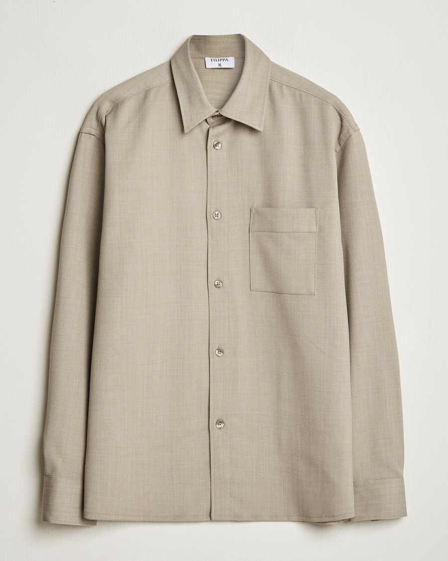Herre | Vårjakker | Filippa K | Boxy Wool Twill Shirt Sage Melange