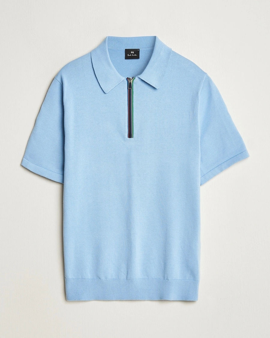 Herre | PS Paul Smith | PS Paul Smith | Cotton Knitted Half Zip Polo Light Blue