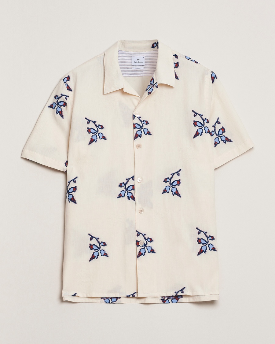 Herre | PS Paul Smith | PS Paul Smith | Flower Short Sleeve Shirt Off White