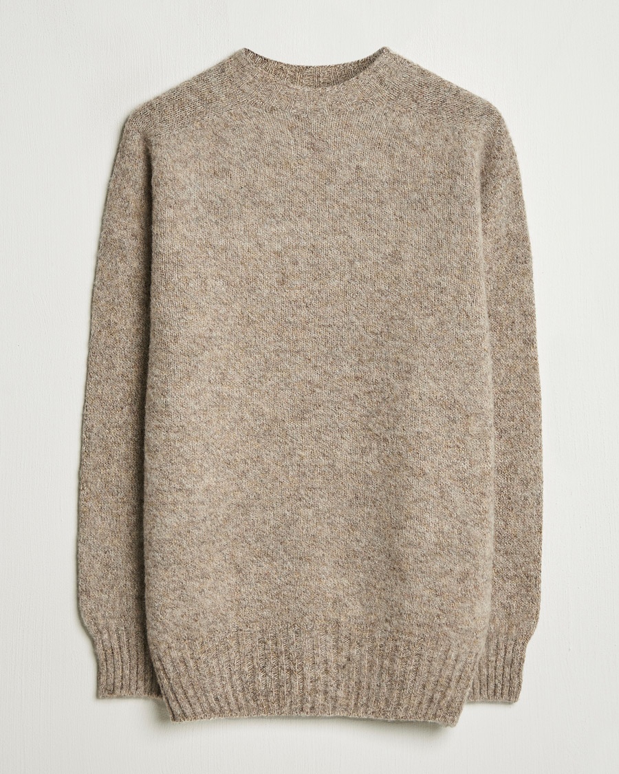 Herre | Strikkede gensere | Sunspel | Brushed Shetland Crewneck Oatmeal Melange