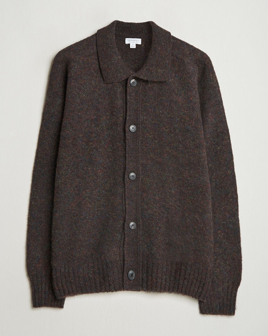 Herre | Cardigans | Sunspel | Brushed Shetland Knitted Shirt Midnight Melange