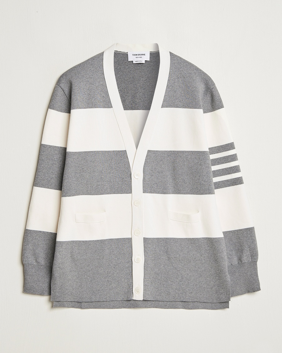 Herre | Cardigans | Thom Browne | Rugby Stripe Cotton Cardigan Grey/White