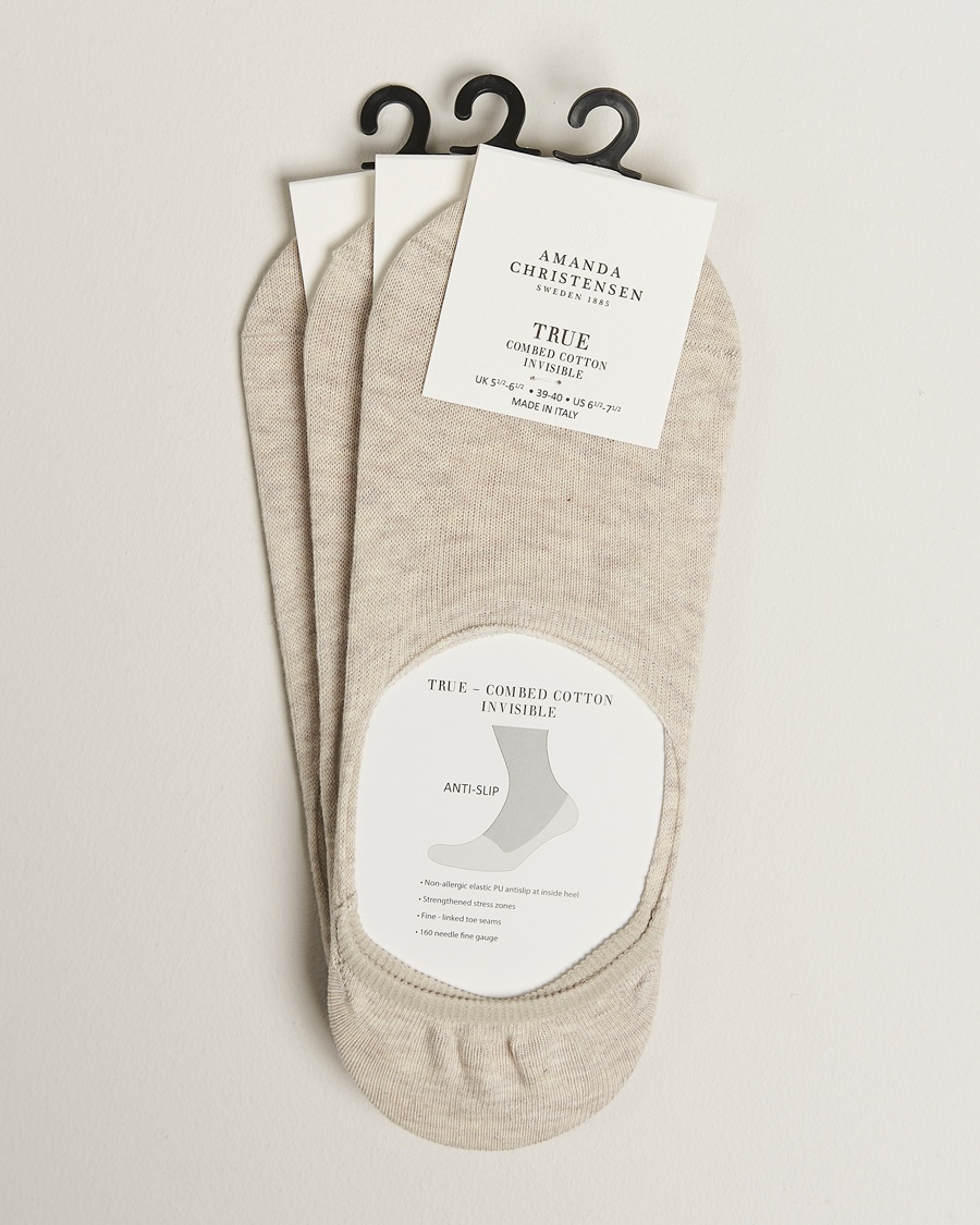 Herre | Klær | Amanda Christensen | 3-Pack True Cotton Invisible Socks Sand Melange