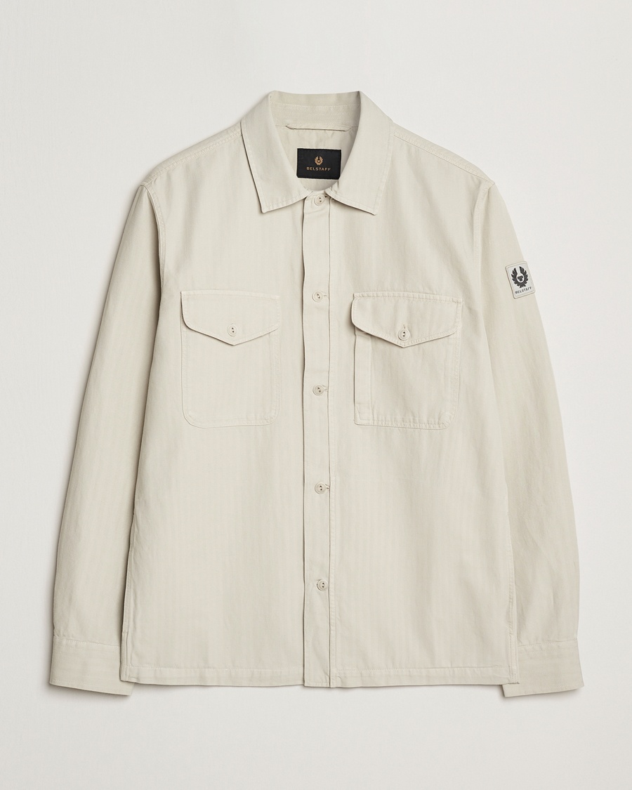 Herre | Overshirts | Belstaff | CS60 Cotton Herringbone Overshirt Stone Beige